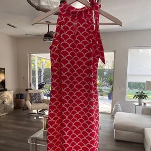 Katherine Way Pink and White Scalloped “Carmel” Dress Size S